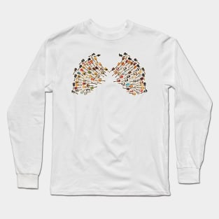 White Angel Guitar Wings with Feathers Folded Down Long Sleeve T-Shirt